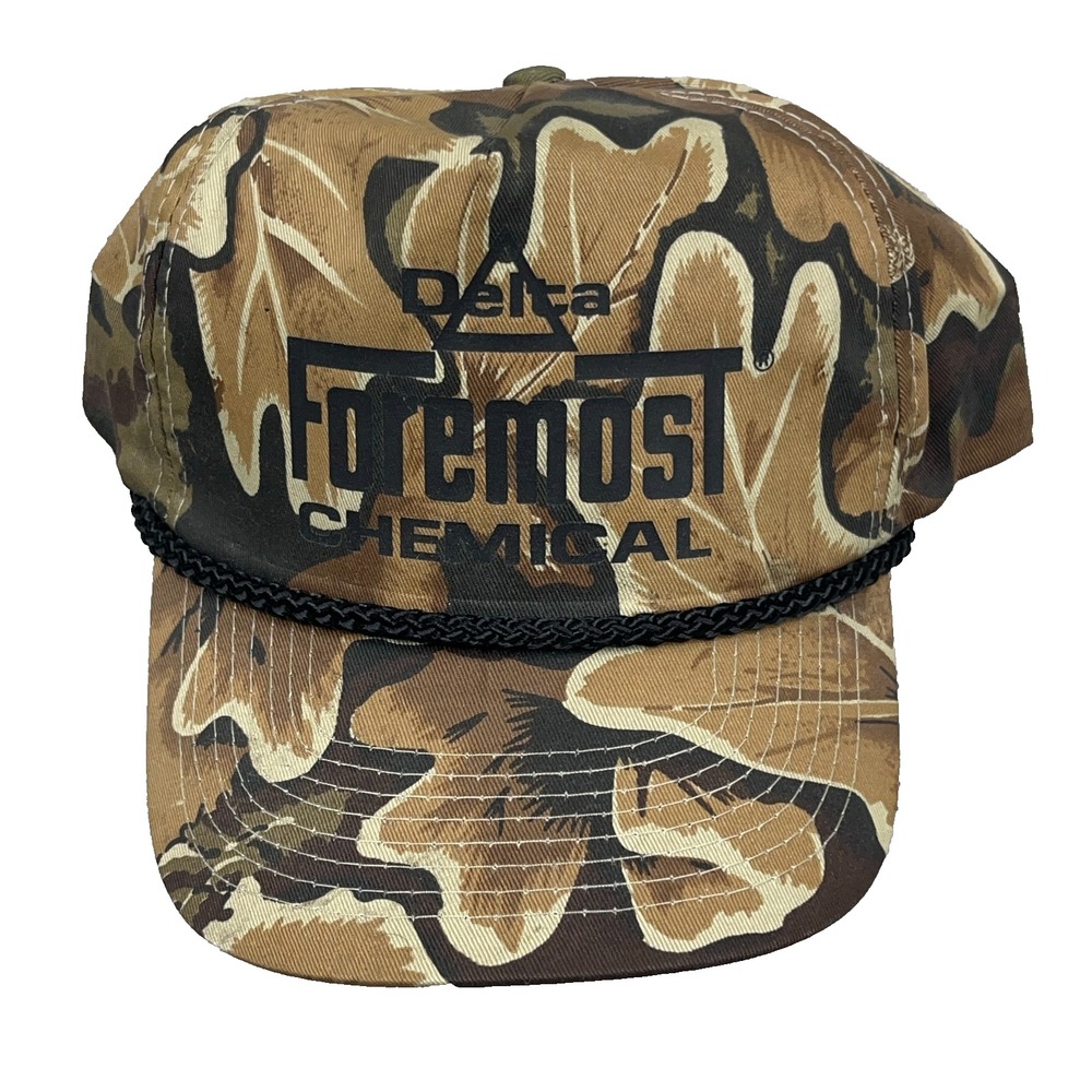 Vintage Camo Trucker Hat Cap Snapback Hunting 90s Y2K Rope Brown Delta Chemical